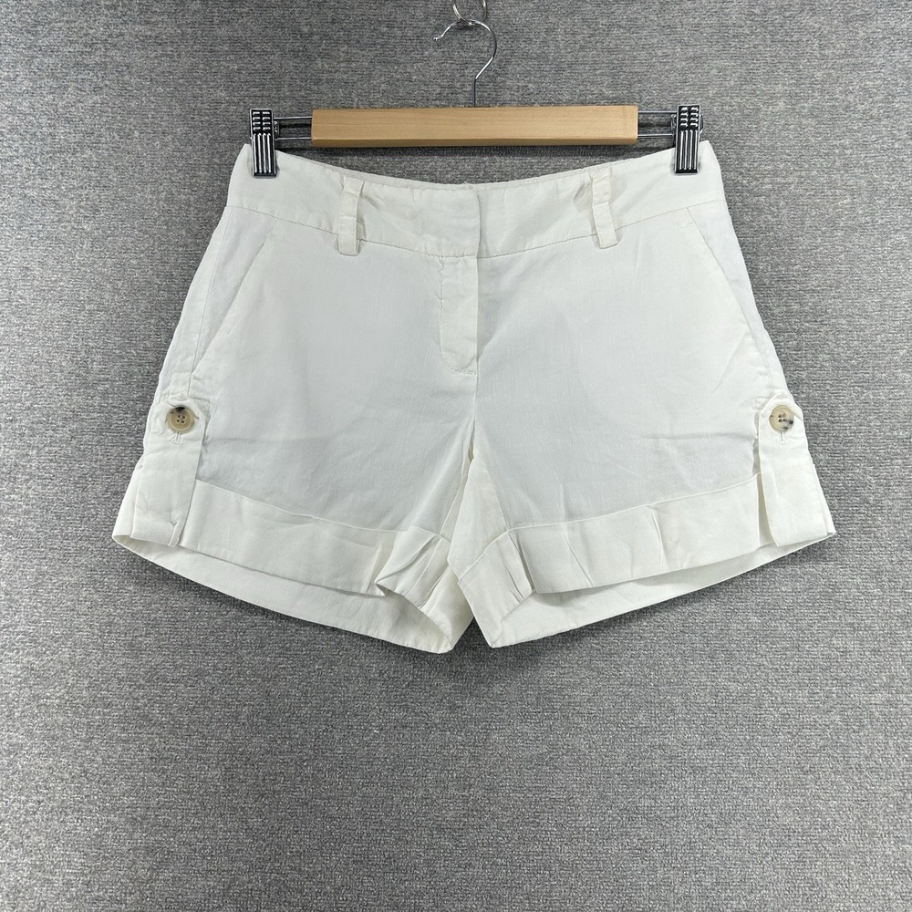 Theory High Rise Cuffed Shorts Women Size 0 White Linen Blend‎ Casual